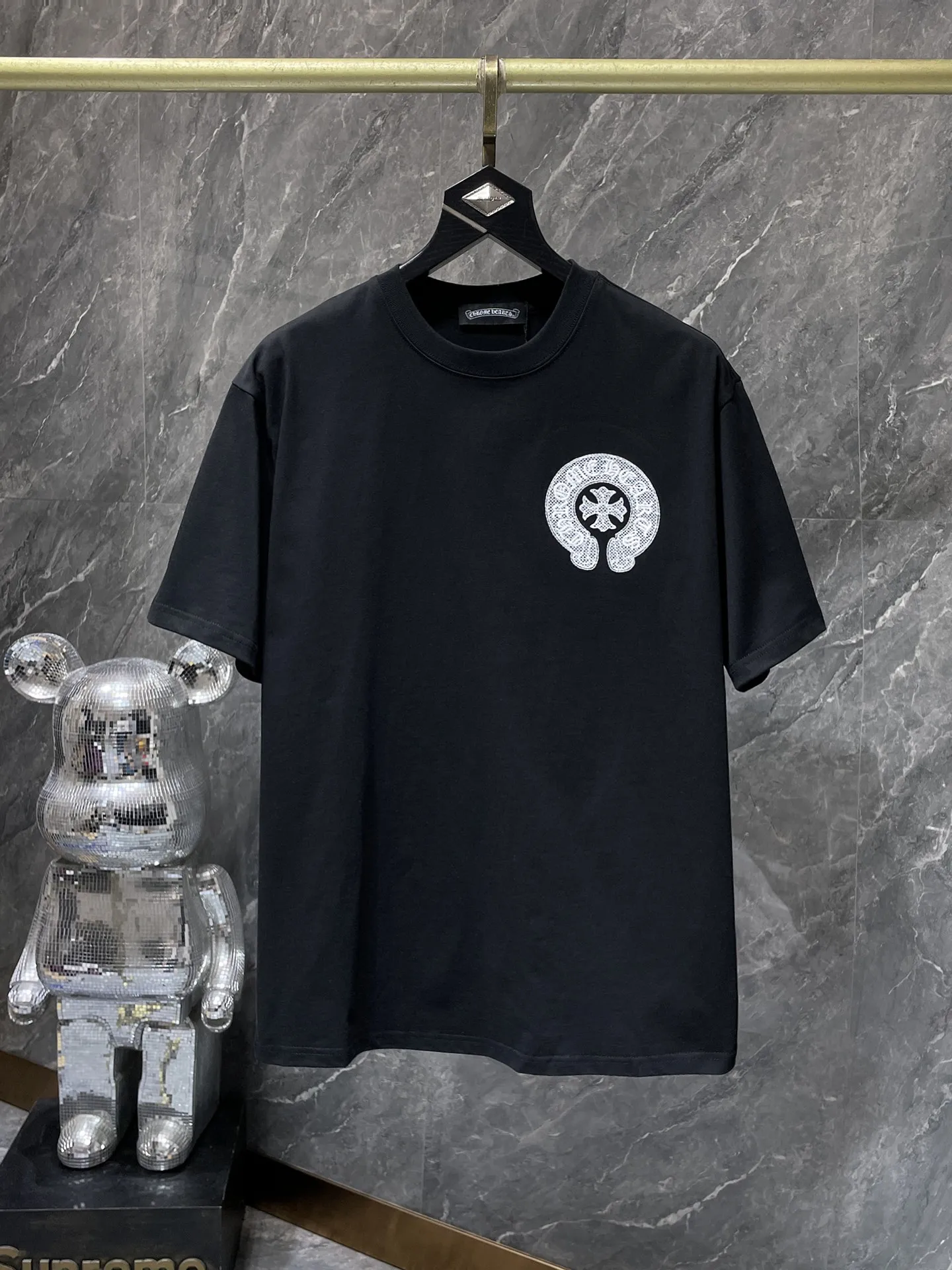 P160 New in summer Chrome Hearts 25ss High-weight, environmentally friendly and high-quality top-grade fabric 260g~270g Chrome M embroidered cross horseshoe short-sleeved counter synchronization 1:1 replica version Recommended colors: white, black